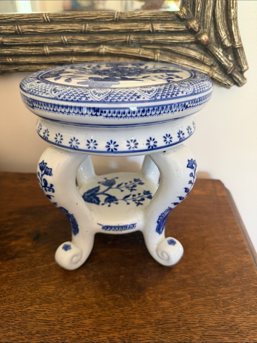 Formalities by Baum Brothers Chinoiserie Blue & White Floral Ceramic Plant Stand